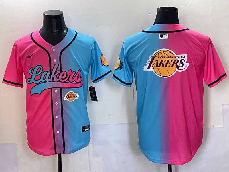 Men 2025 Los Angeles Lakers Blank Blue pink Nike Joint Name NBA Jersey style 15->milwaukee brewers->MLB Jersey
